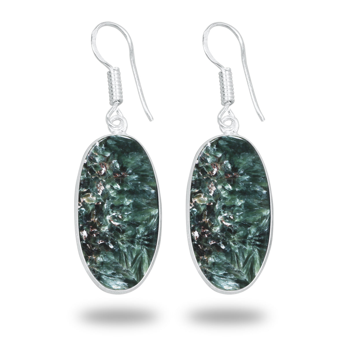 Seraphinite Earrings – Minimalist Bezel Design, Silver-Plated, Handmade (Made to Order)