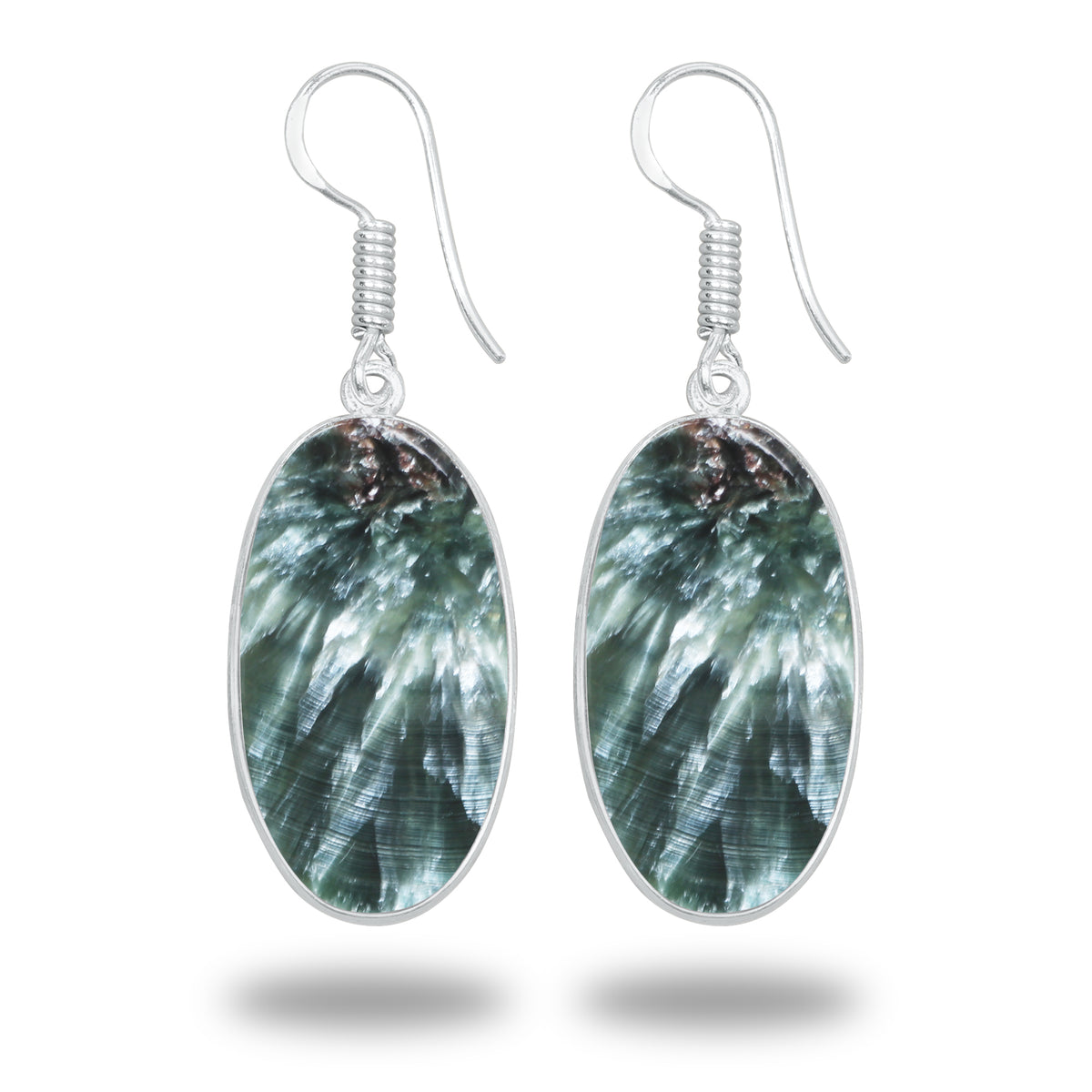 Seraphinite Earrings – Minimalist Bezel Design, Silver-Plated, Handmade (Made to Order)