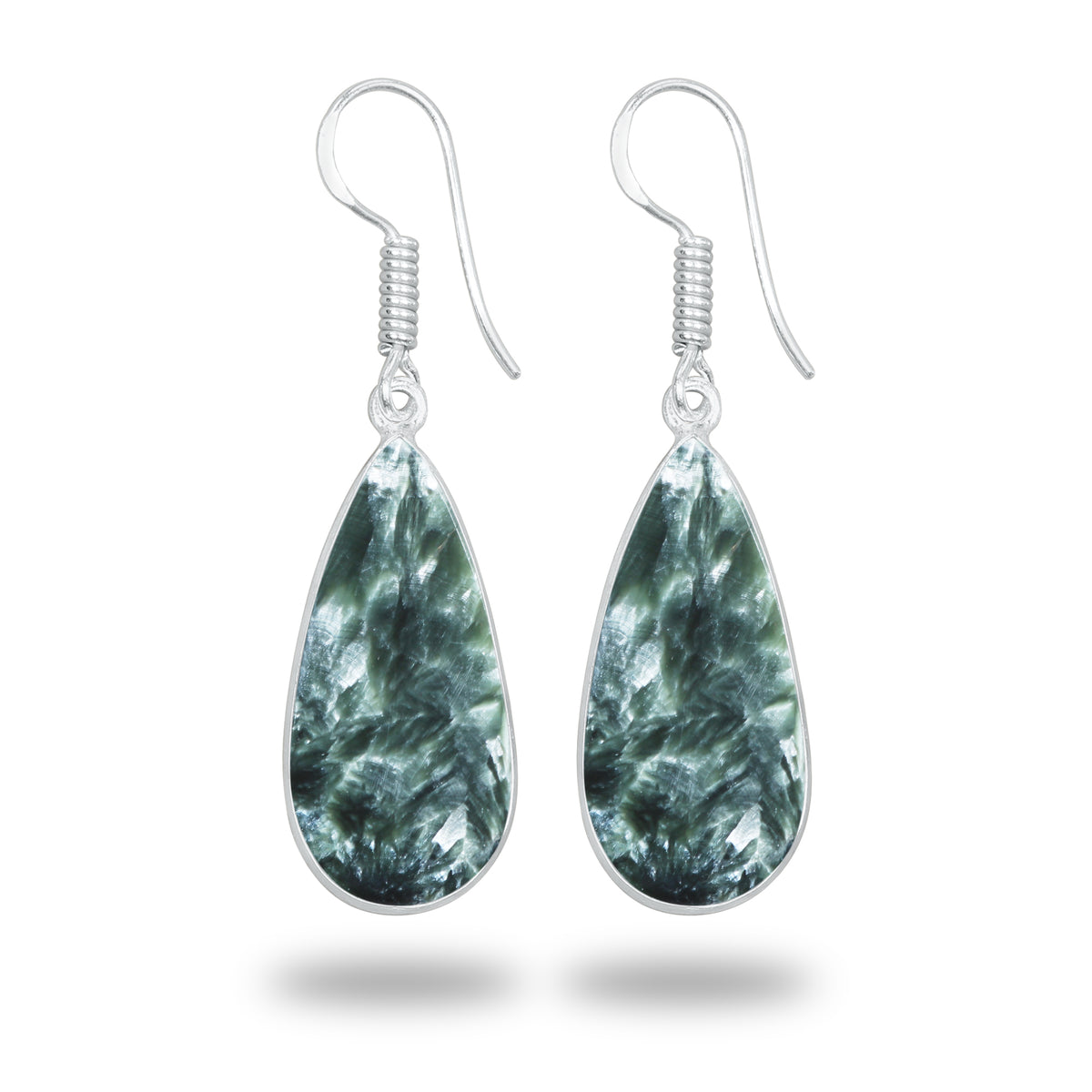 Seraphinite Earrings – Minimalist Bezel Design, Silver-Plated, Handmade (Made to Order)