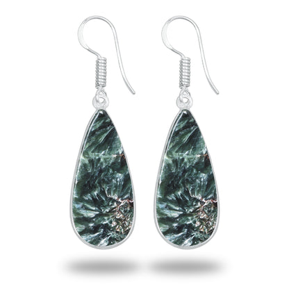 Seraphinite Earrings – Minimalist Bezel Design, Silver-Plated, Handmade (Made to Order)