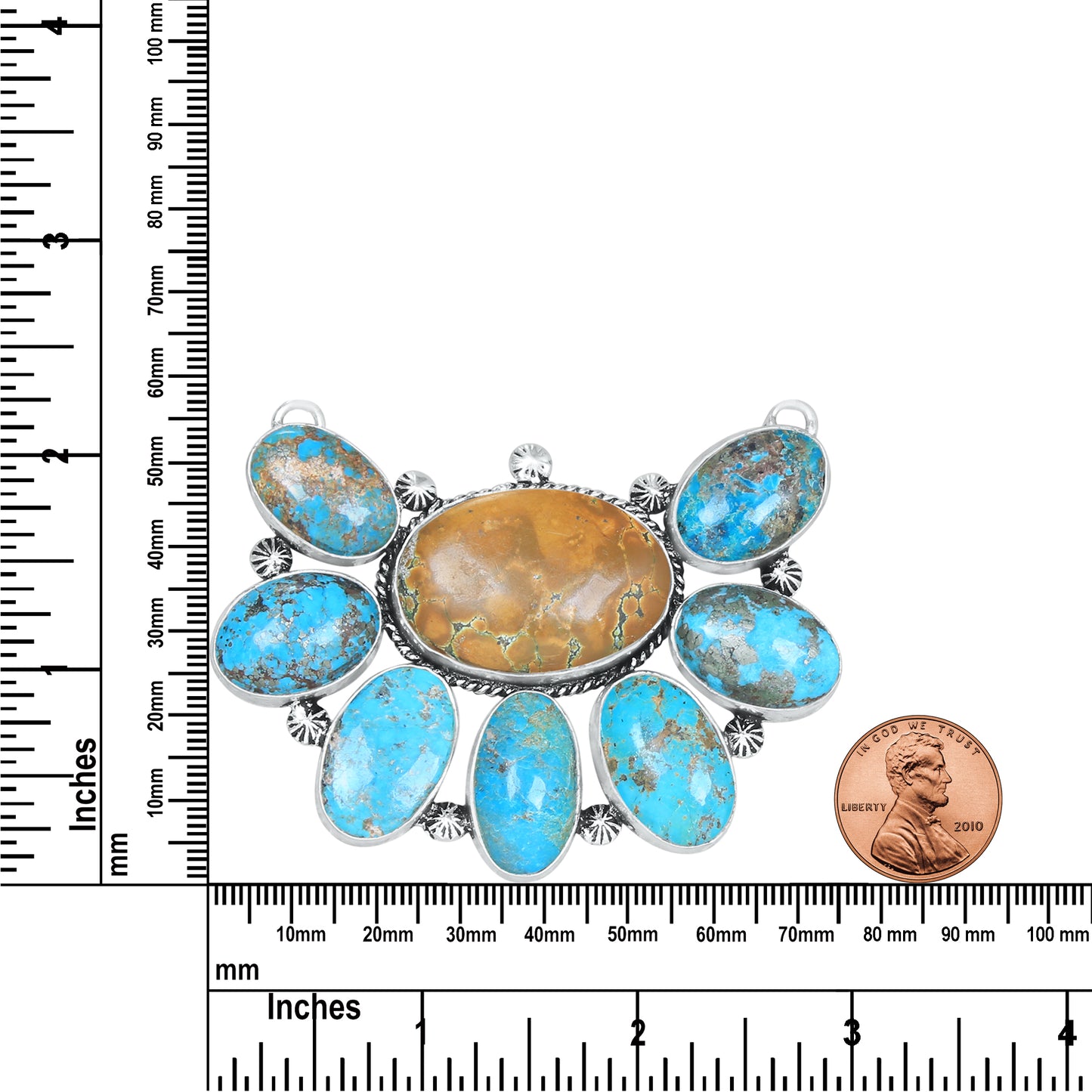 Collier Navajo en turquoise d'Arizona - Plaqué argent, fait main, pièce identique à celle présentée