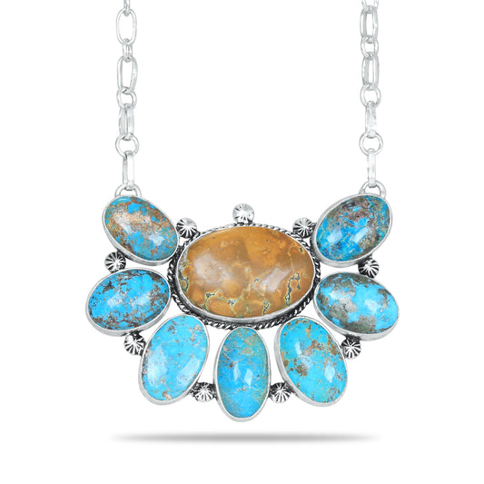 Collier Navajo en turquoise d'Arizona - Plaqué argent, fait main, pièce identique à celle présentée