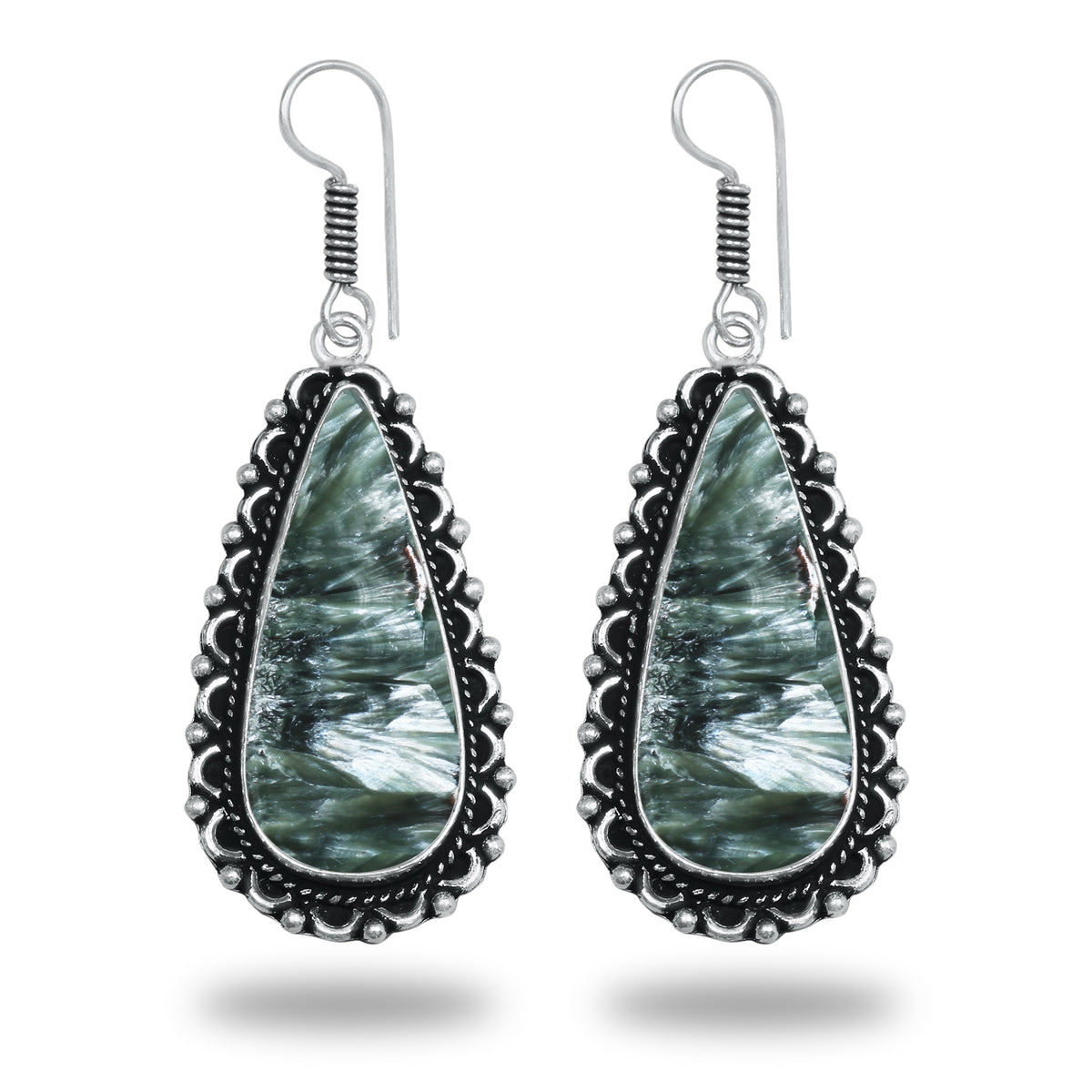 Seraphinite Earrings – Artisan Design, Silver-Plated, Handmade (Made to Order)