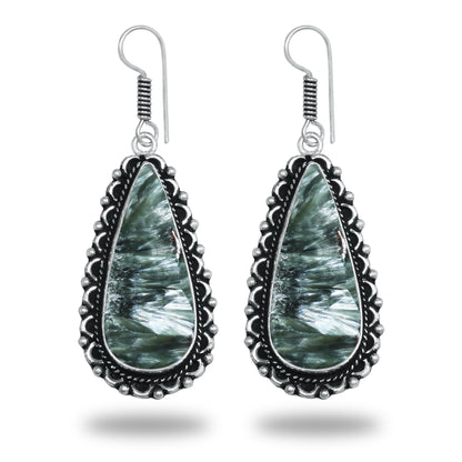 Seraphinite Earrings – Artisan Design, Silver-Plated, Handmade (Made to Order)