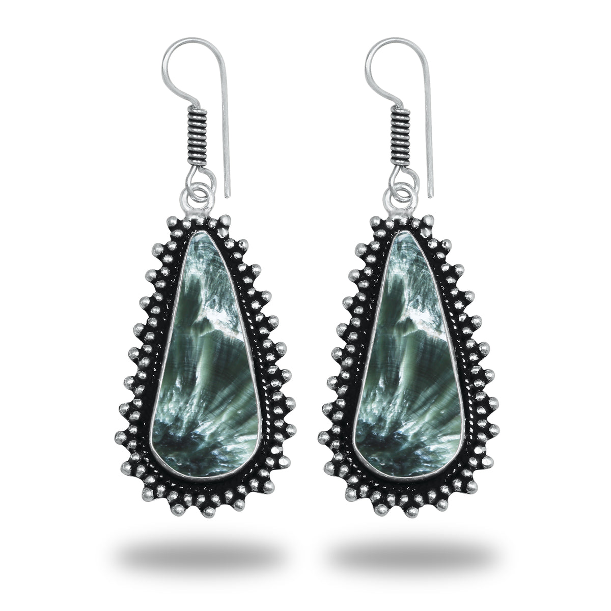 Seraphinite Earrings – Artisan Design, Silver-Plated, Handmade (Made to Order)