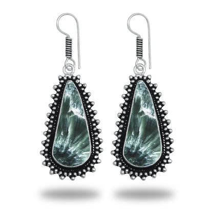 Seraphinite Earrings – Artisan Design, Silver-Plated, Handmade (Made to Order)