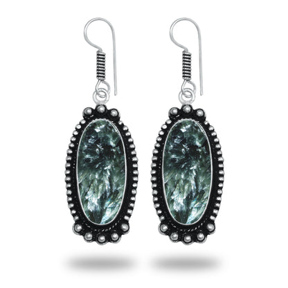 Seraphinite Earrings – Artisan Design, Silver-Plated, Handmade (Made to Order)