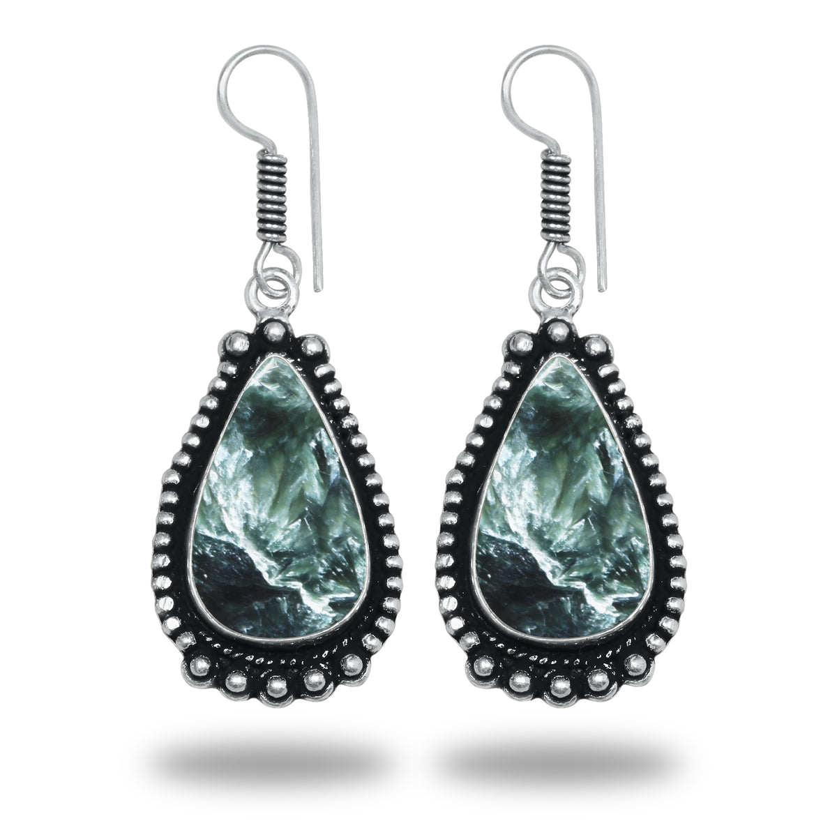 Seraphinite Earrings – Artisan Design, Silver-Plated, Handmade (Made to Order)