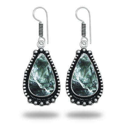 Seraphinite Earrings – Artisan Design, Silver-Plated, Handmade (Made to Order)