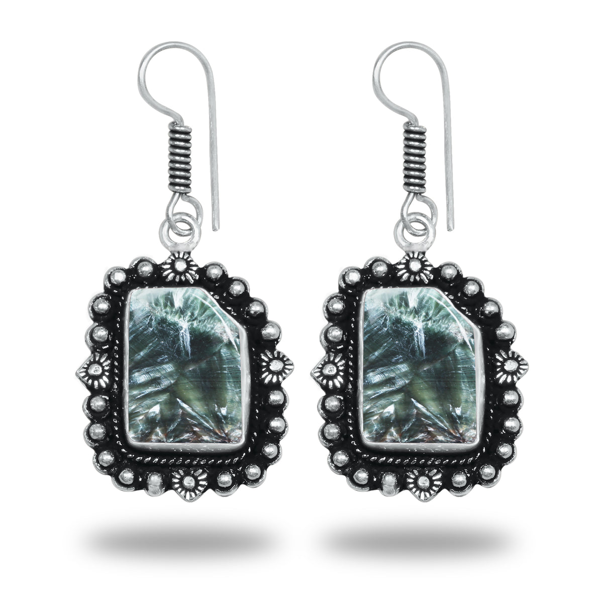 Seraphinite Earrings – Artisan Design, Silver-Plated, Handmade (Made to Order)