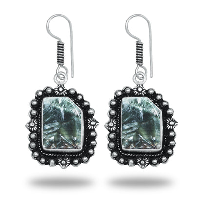 Seraphinite Earrings – Artisan Design, Silver-Plated, Handmade (Made to Order)