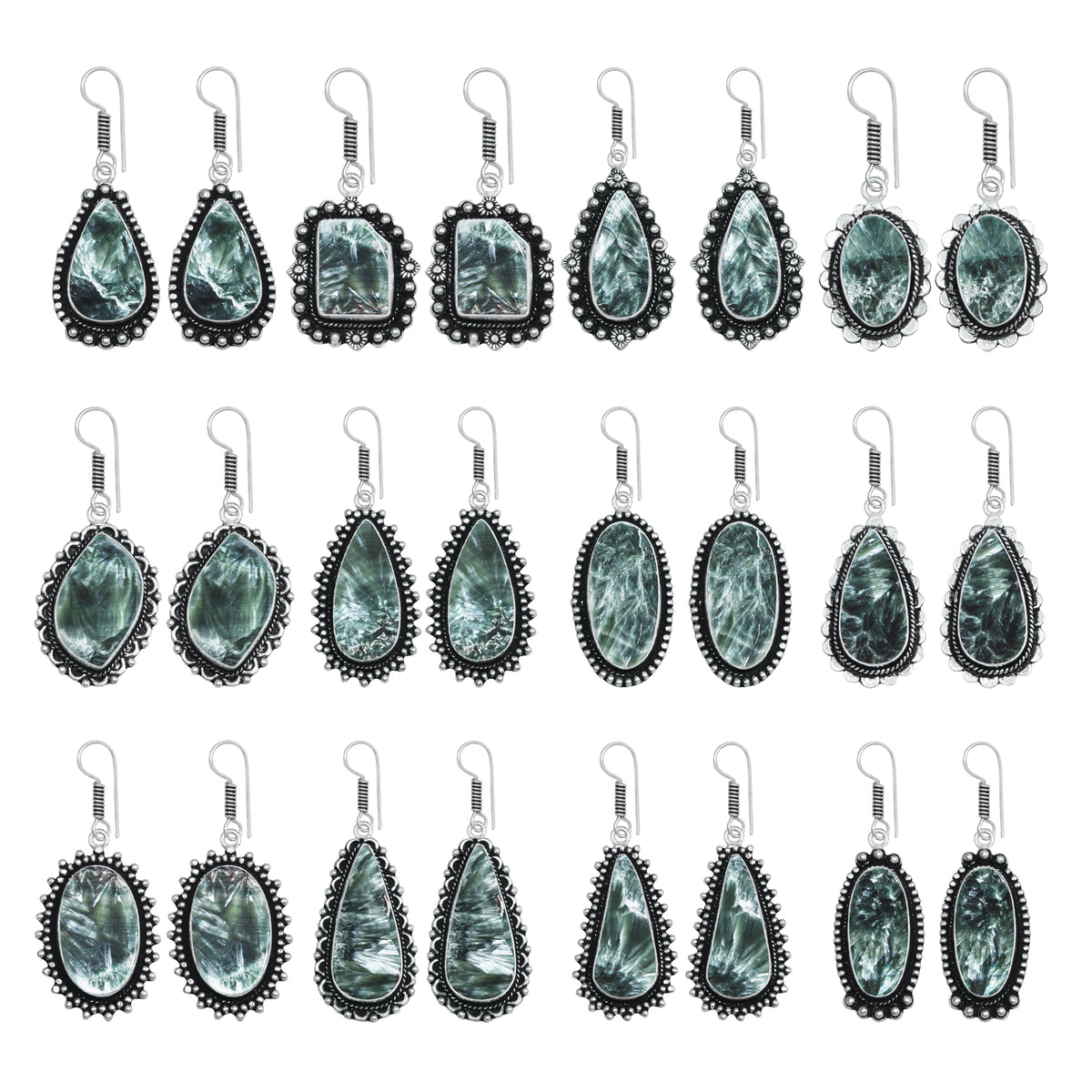 Seraphinite Earrings – Artisan Design, Silver-Plated, Handmade (Made to Order)