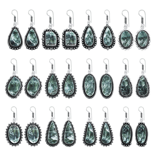 Seraphinite Earrings – Artisan Design, Silver-Plated, Handmade (Made to Order)
