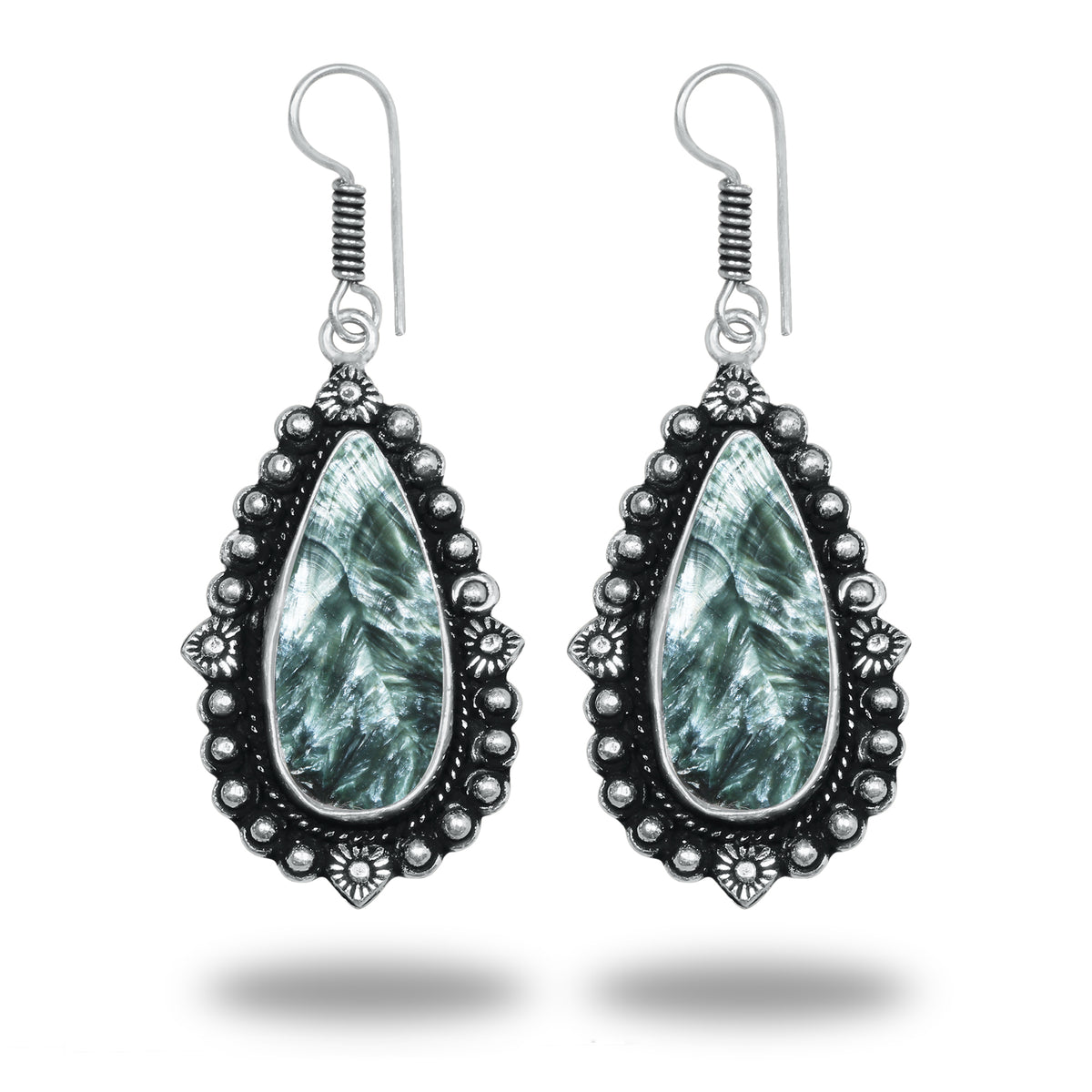 Seraphinite Earrings – Artisan Design, Silver-Plated, Handmade (Made to Order)