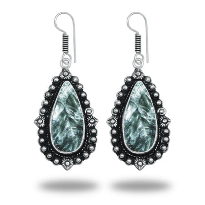 Seraphinite Earrings – Artisan Design, Silver-Plated, Handmade (Made to Order)