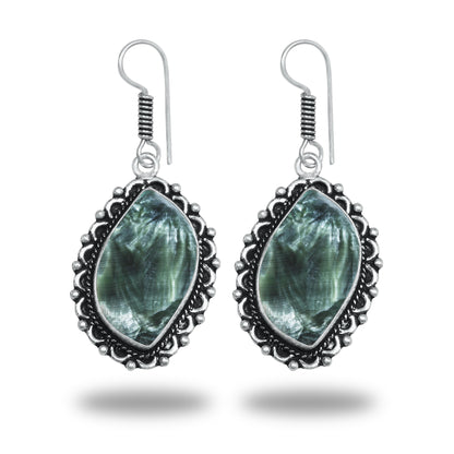Seraphinite Earrings – Artisan Design, Silver-Plated, Handmade (Made to Order)