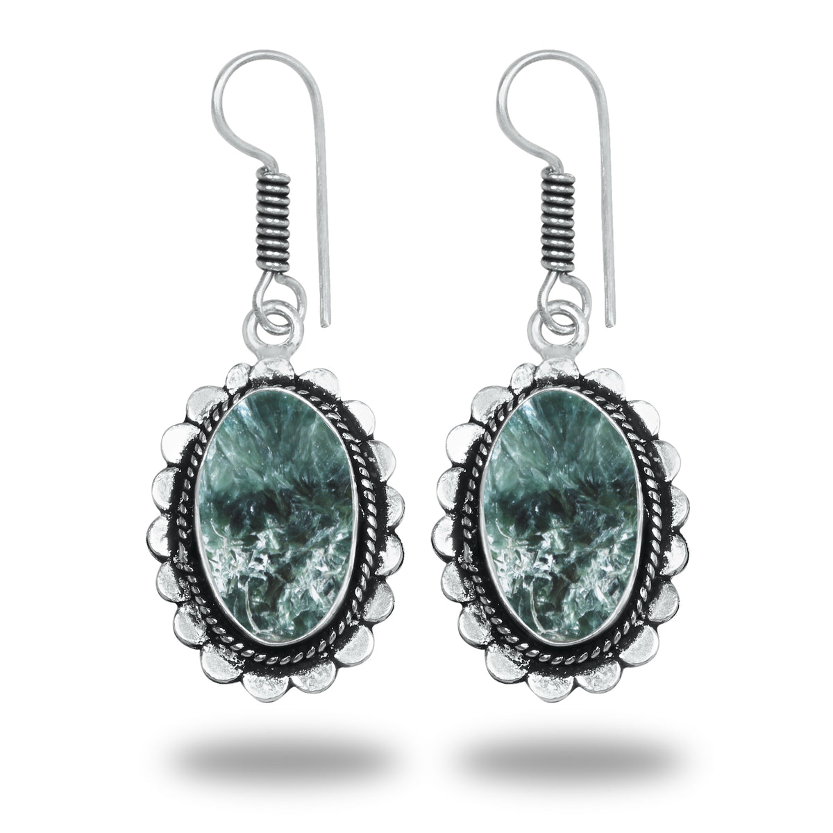 Seraphinite Earrings – Artisan Design, Silver-Plated, Handmade (Made to Order)
