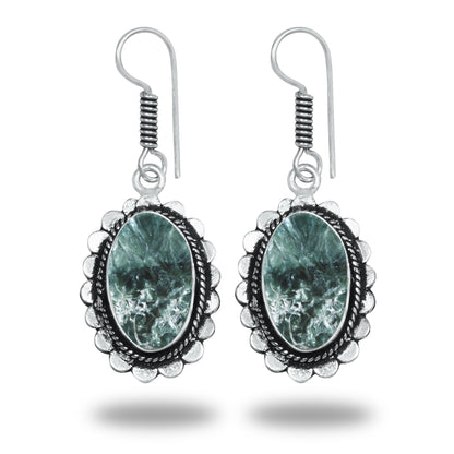 Seraphinite Earrings – Artisan Design, Silver-Plated, Handmade (Made to Order)