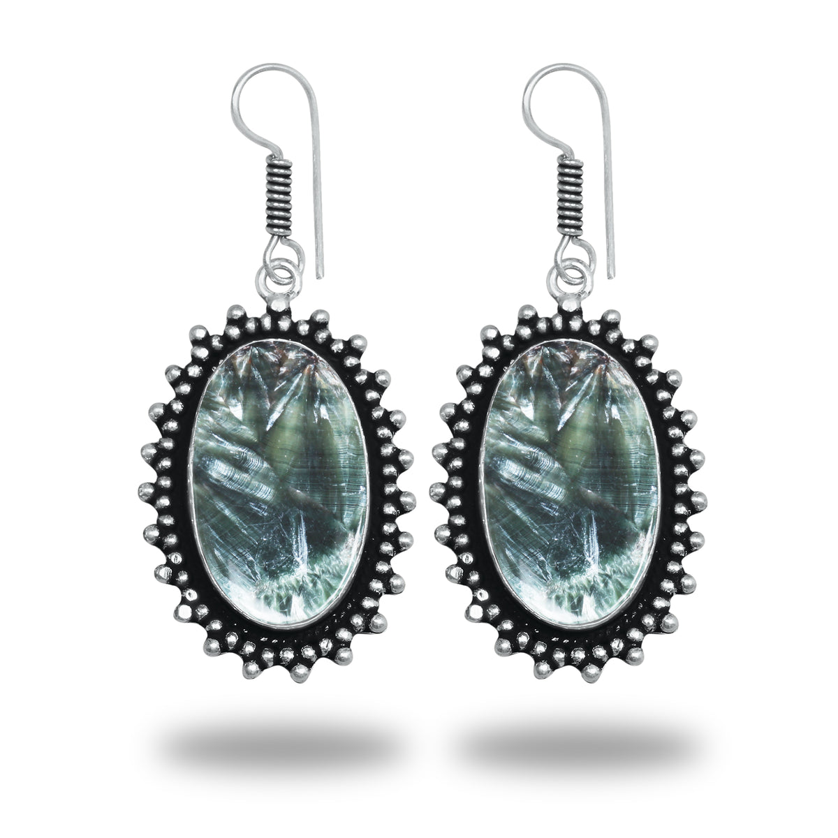 Seraphinite Earrings – Artisan Design, Silver-Plated, Handmade (Made to Order)