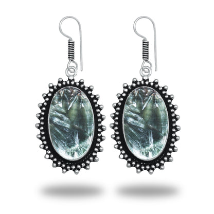 Seraphinite Earrings – Artisan Design, Silver-Plated, Handmade (Made to Order)