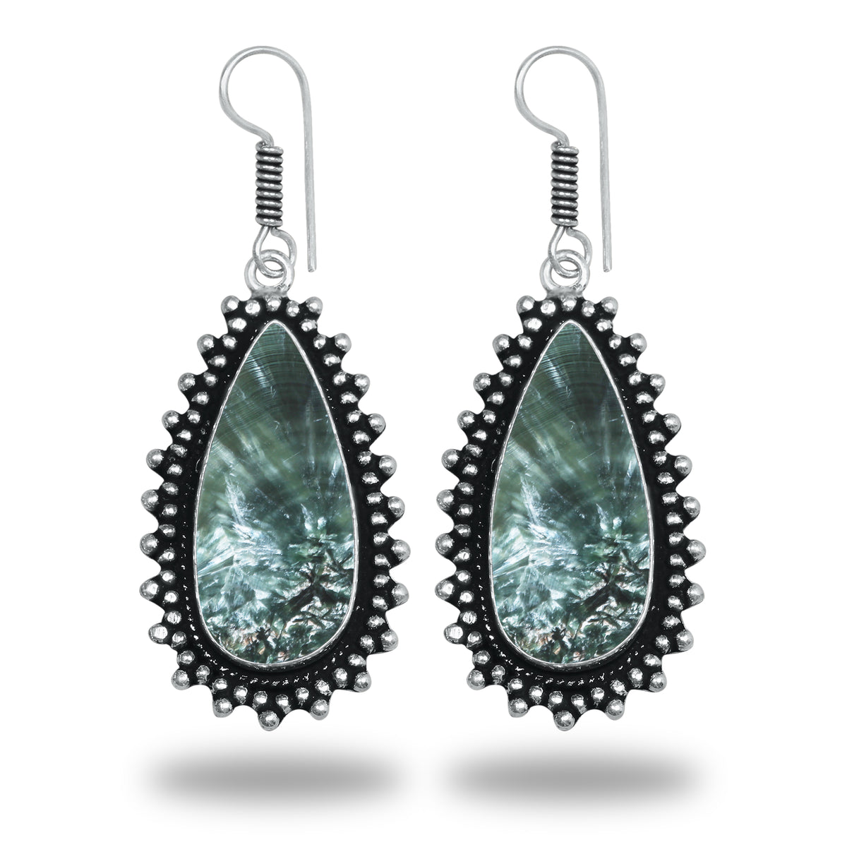 Seraphinite Earrings – Artisan Design, Silver-Plated, Handmade (Made to Order)