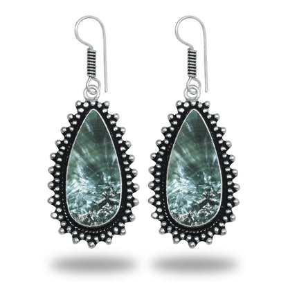 Seraphinite Earrings – Artisan Design, Silver-Plated, Handmade (Made to Order)