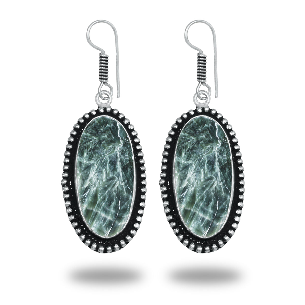 Seraphinite Earrings – Artisan Design, Silver-Plated, Handmade (Made to Order)