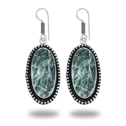 Seraphinite Earrings – Artisan Design, Silver-Plated, Handmade (Made to Order)