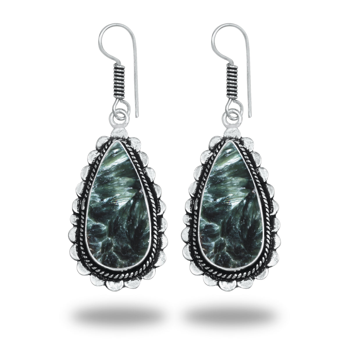 Seraphinite Earrings – Artisan Design, Silver-Plated, Handmade (Made to Order)
