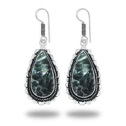 Seraphinite Earrings – Artisan Design, Silver-Plated, Handmade (Made to Order)