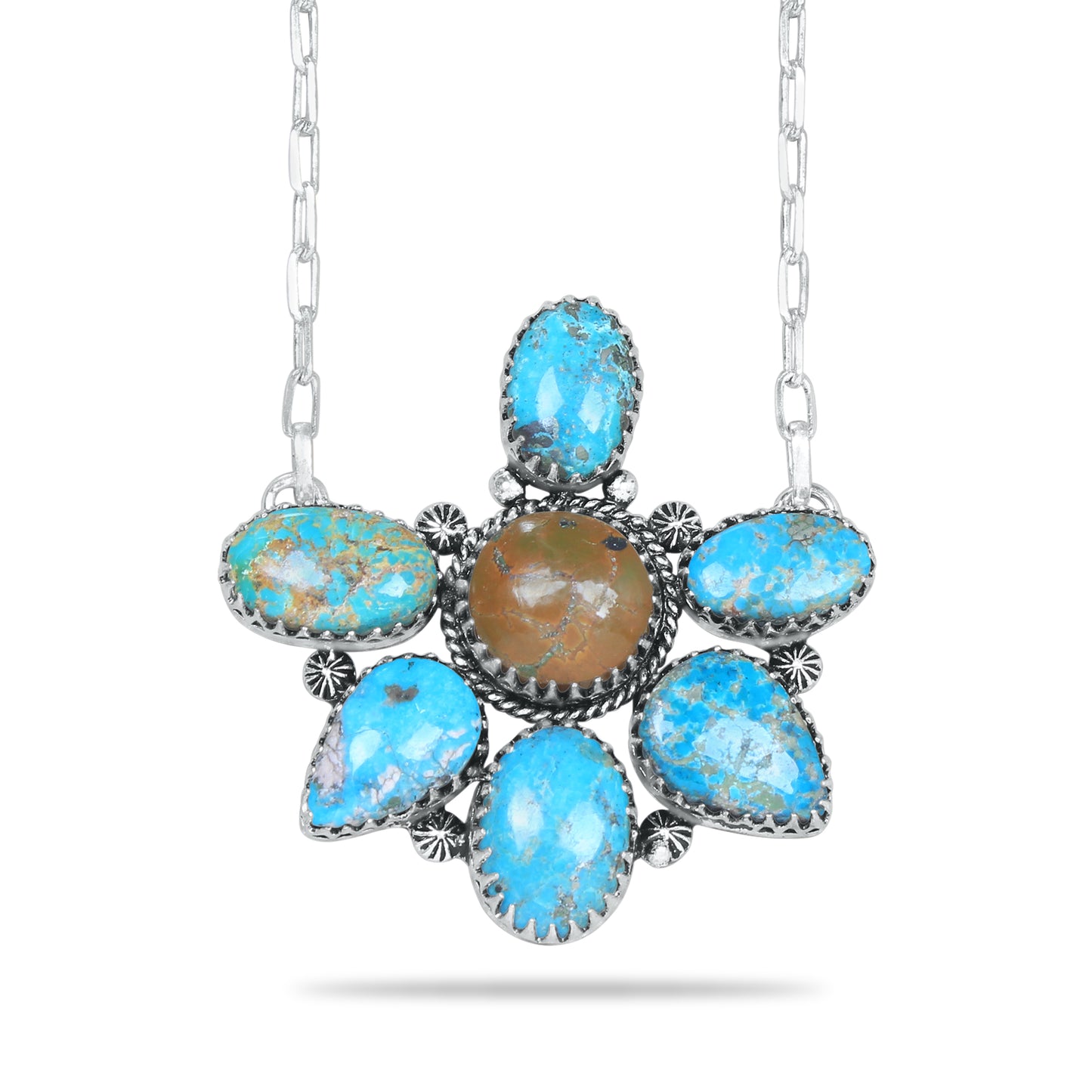 Collier Navajo en turquoise d'Arizona - Plaqué argent, fait main, pièce identique à celle présentée
