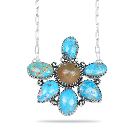 Collier Navajo en turquoise d'Arizona - Plaqué argent, fait main, pièce identique à celle présentée