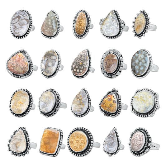 Fossil Coral Rings – Handmade, Silver-Plated, Ancient Ocean Energy (Made to Order, US Sizes 6–10)