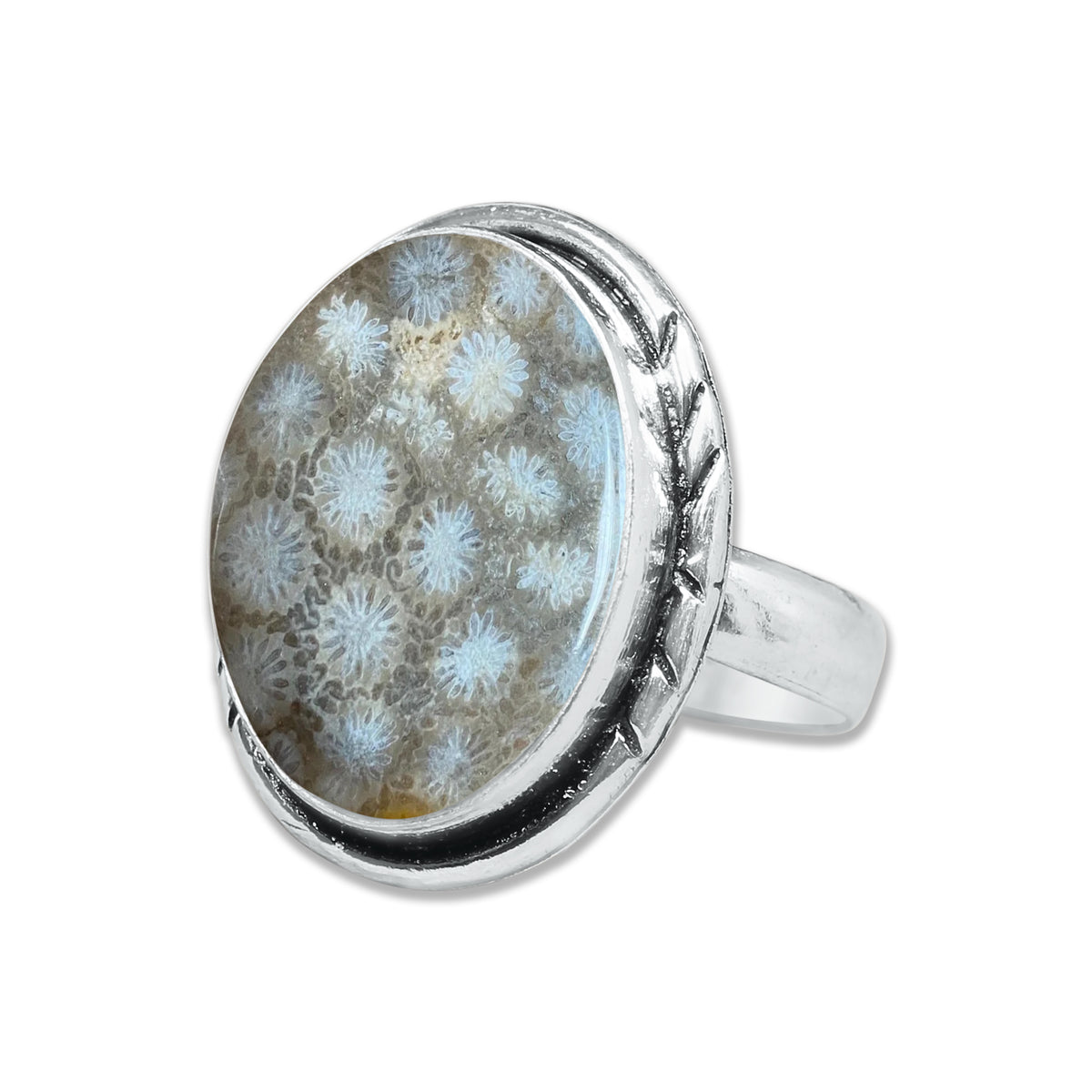 Fossil Coral Rings – Handmade, Silver-Plated, Ancient Ocean Energy (Made to Order, US Sizes 6–10)