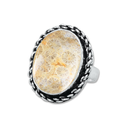 Fossil Coral Rings – Handmade, Silver-Plated, Ancient Ocean Energy (Made to Order, US Sizes 6–10)