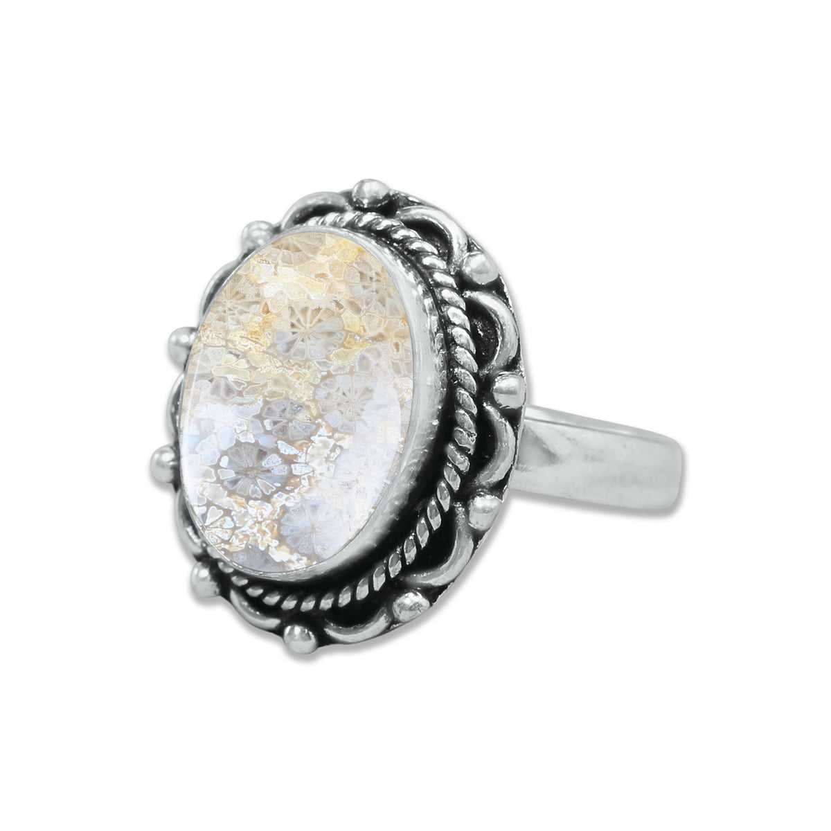 Fossil Coral Rings – Handmade, Silver-Plated, Ancient Ocean Energy (Made to Order, US Sizes 6–10)