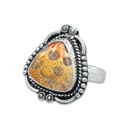 Fossil Coral Rings – Handmade, Silver-Plated, Ancient Ocean Energy (Made to Order, US Sizes 6–10)