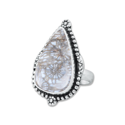 Fossil Coral Rings – Handmade, Silver-Plated, Ancient Ocean Energy (Made to Order, US Sizes 6–10)