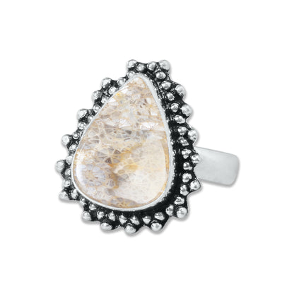 Fossil Coral Rings – Handmade, Silver-Plated, Ancient Ocean Energy (Made to Order, US Sizes 6–10)