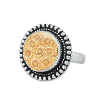 Fossil Coral Rings – Handmade, Silver-Plated, Ancient Ocean Energy (Made to Order, US Sizes 6–10)