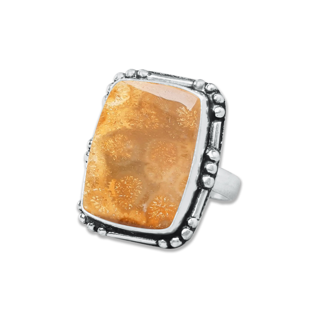 Fossil Coral Rings – Handmade, Silver-Plated, Ancient Ocean Energy (Made to Order, US Sizes 6–10)