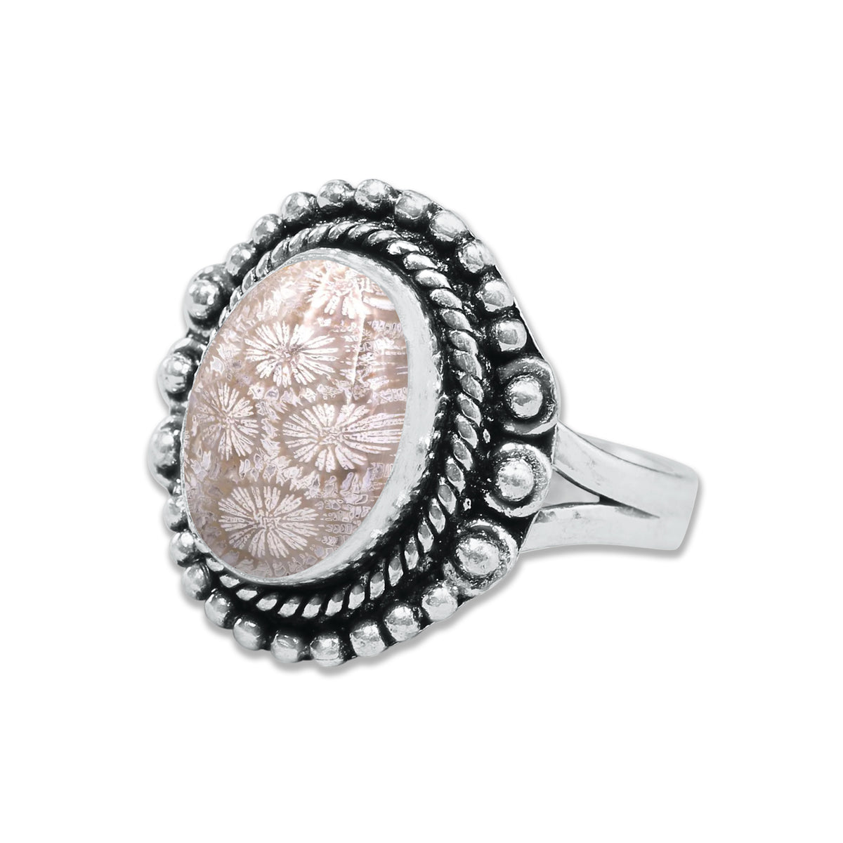 Fossil Coral Rings – Handmade, Silver-Plated, Ancient Ocean Energy (Made to Order, US Sizes 6–10)