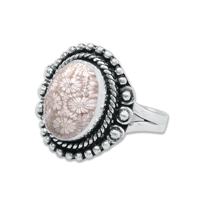Fossil Coral Rings – Handmade, Silver-Plated, Ancient Ocean Energy (Made to Order, US Sizes 6–10)