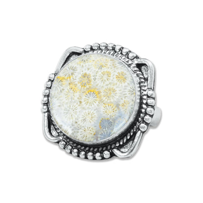 Fossil Coral Rings – Handmade, Silver-Plated, Ancient Ocean Energy (Made to Order, US Sizes 6–10)