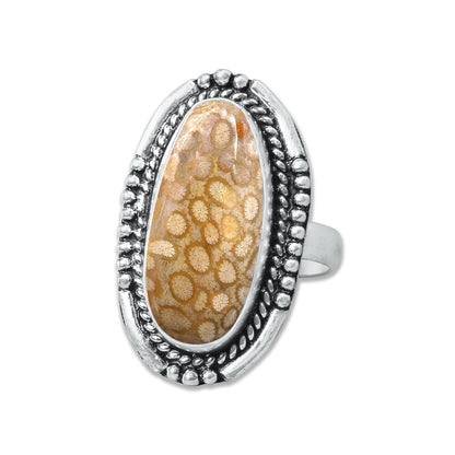 Fossil Coral Rings – Handmade, Silver-Plated, Ancient Ocean Energy (Made to Order, US Sizes 6–10)