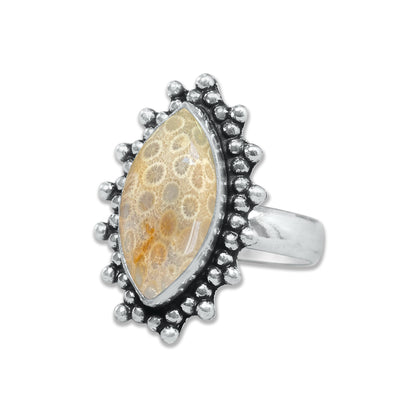 Fossil Coral Rings – Handmade, Silver-Plated, Ancient Ocean Energy (Made to Order, US Sizes 6–10)