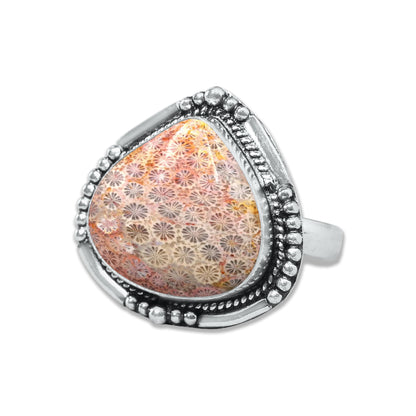 Fossil Coral Rings – Handmade, Silver-Plated, Ancient Ocean Energy (Made to Order, US Sizes 6–10)