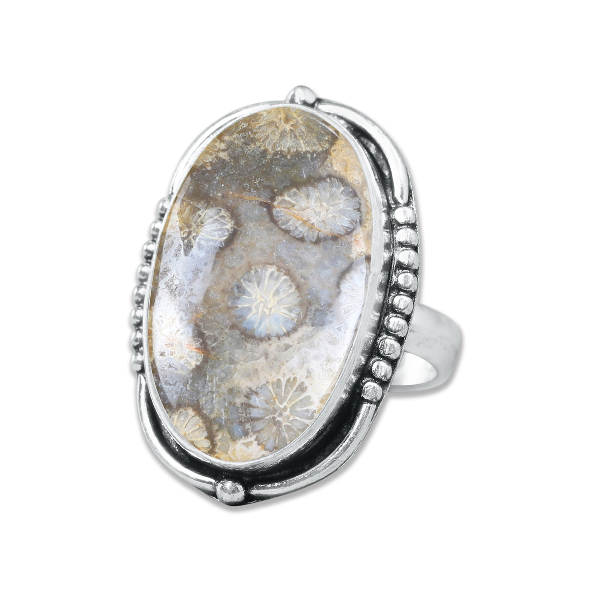 Fossil Coral Rings – Handmade, Silver-Plated, Ancient Ocean Energy (Made to Order, US Sizes 6–10)