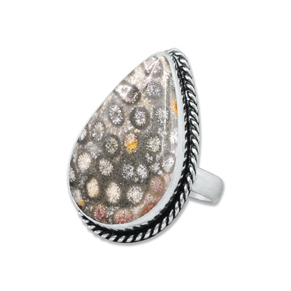 Fossil Coral Rings – Handmade, Silver-Plated, Ancient Ocean Energy (Made to Order, US Sizes 6–10)