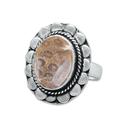 Fossil Coral Rings – Handmade, Silver-Plated, Ancient Ocean Energy (Made to Order, US Sizes 6–10)